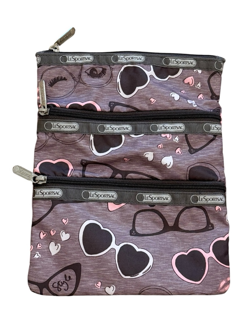 Lesportsac Gray Glasses And Sunglasses Pattern Crossbody Bag (no strap)